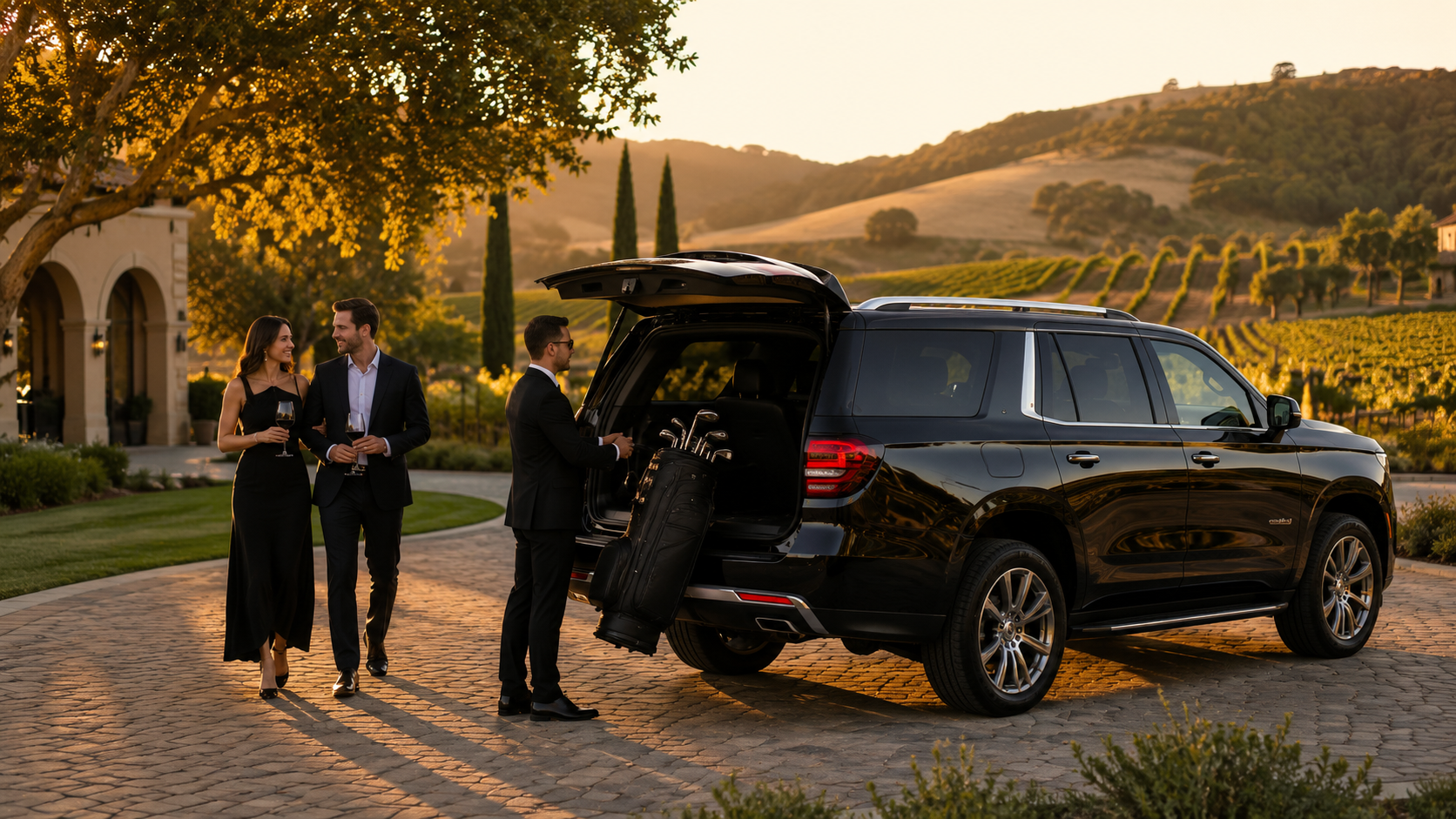 Flight Rides black SUV providing private transportation for a winery tour and special event